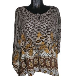 MXM Brown and White Paisley Print Poncho Style Top 1X